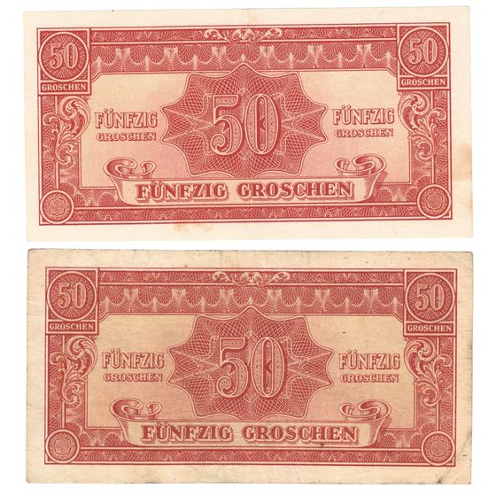Austria (Allied Military Authority) 1945 Emergency 50 Groschen, VF & EF (2 varieties)