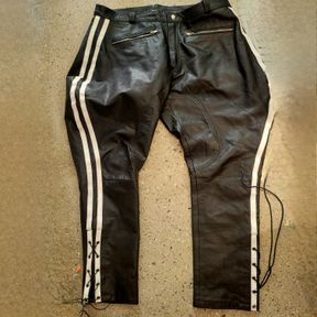 Lustfashion Black Leather Breeches, White Stripe, Size 38