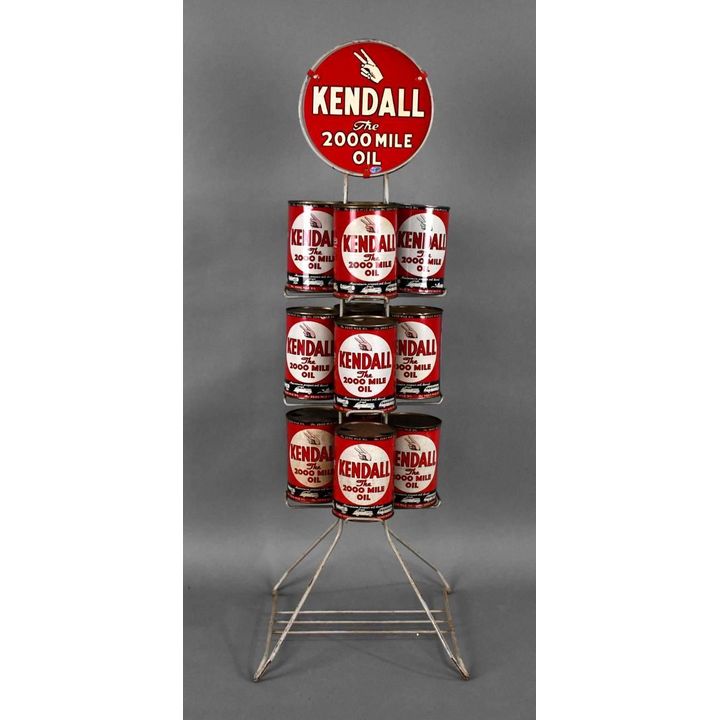 Kendall "The 2000 Mile Oil" Metal Sign, Rack & Cans (TAC)