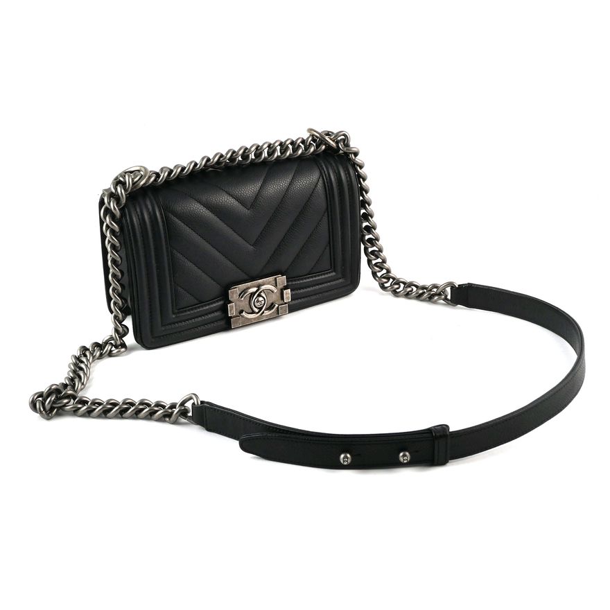 CHANEL Small Chevron Boy Bag Caviar