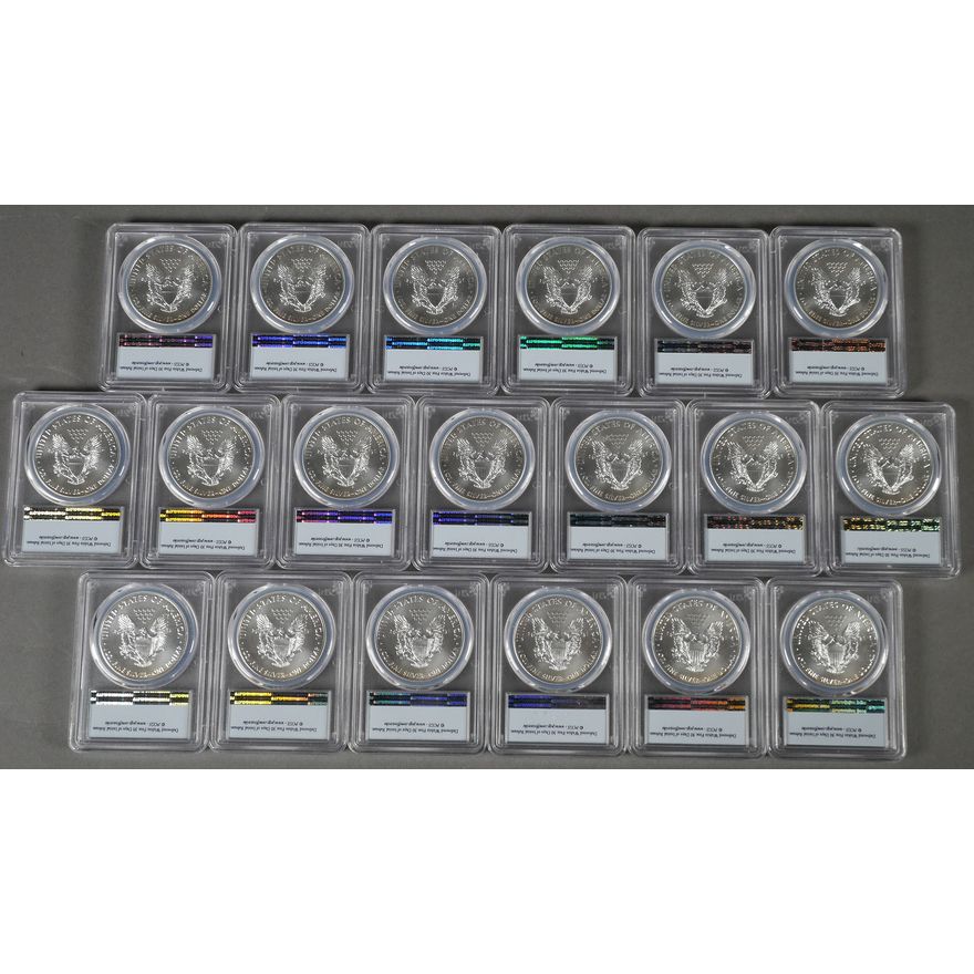 (19) 2016-W Silver Eagle Dollars MS70