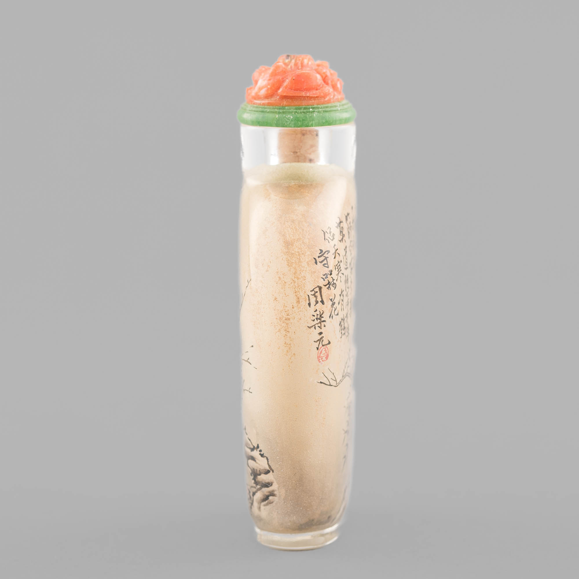 周樂元內畫花鳥鼻煙壺A Chinese inside-painted glass snuff bottle