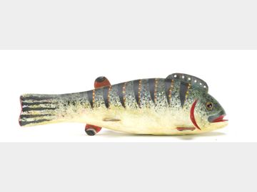 Large fish spearing decoy in the style of Oscar Peterson, Reggie Birch, Chincoteague, Virginia.
