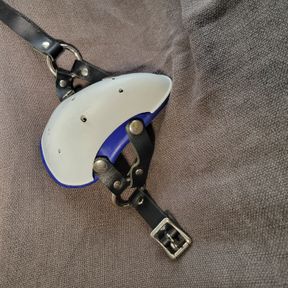 Dark Blue and Grey Protective Cup; Heavy Rubber with black leather straps