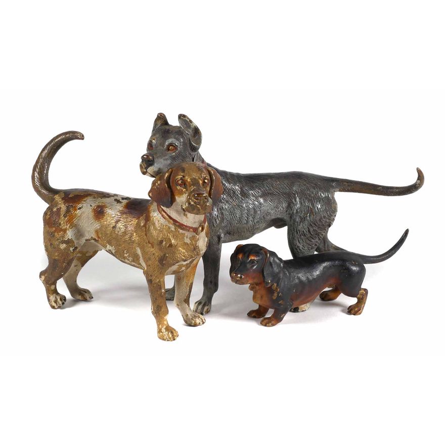 Antique Austrian Cold-Painted Bronze Dog Group