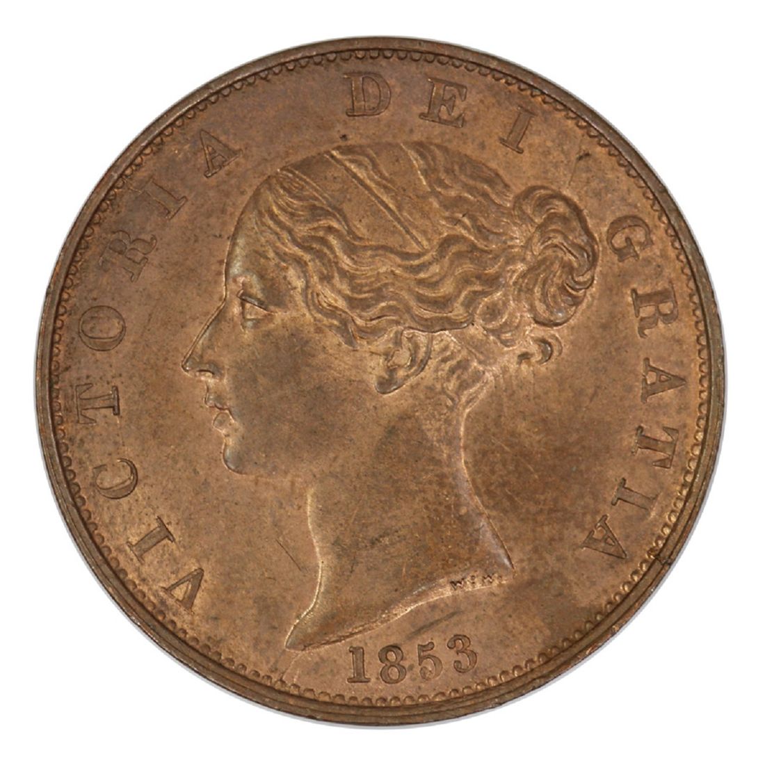 Great Britain Victoria 1853 Victoria Half Penny, near Gem