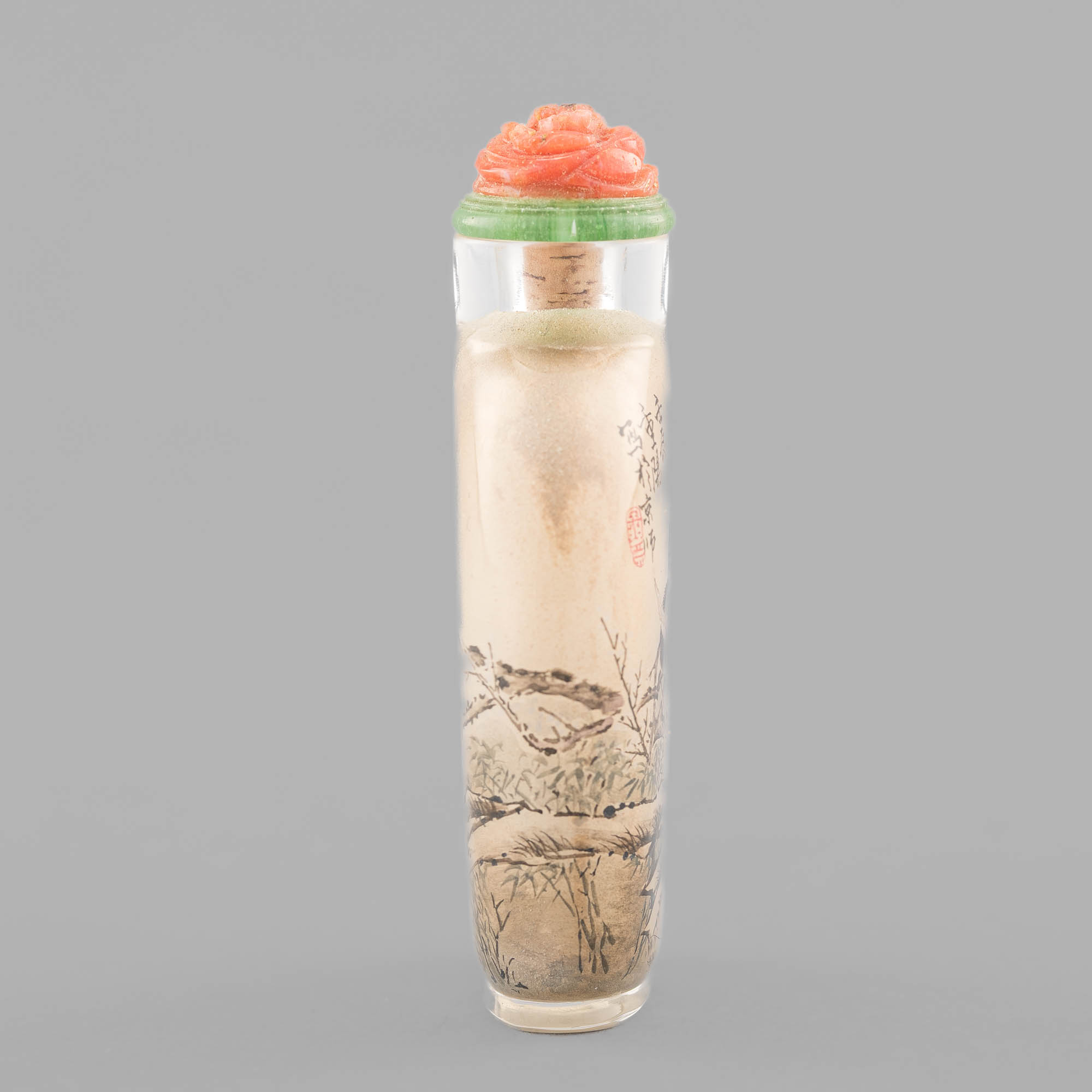 周樂元內畫花鳥鼻煙壺A Chinese inside-painted glass snuff bottle