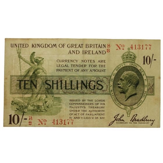 Great Britain 'Bradbury' Red Serial 10/- (Dec 1918), about Very Fine
