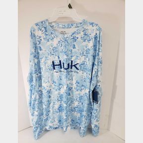 Huk Men's XL Pursuit Fin Flats Long Sleeve Shirt, Crystal Blue