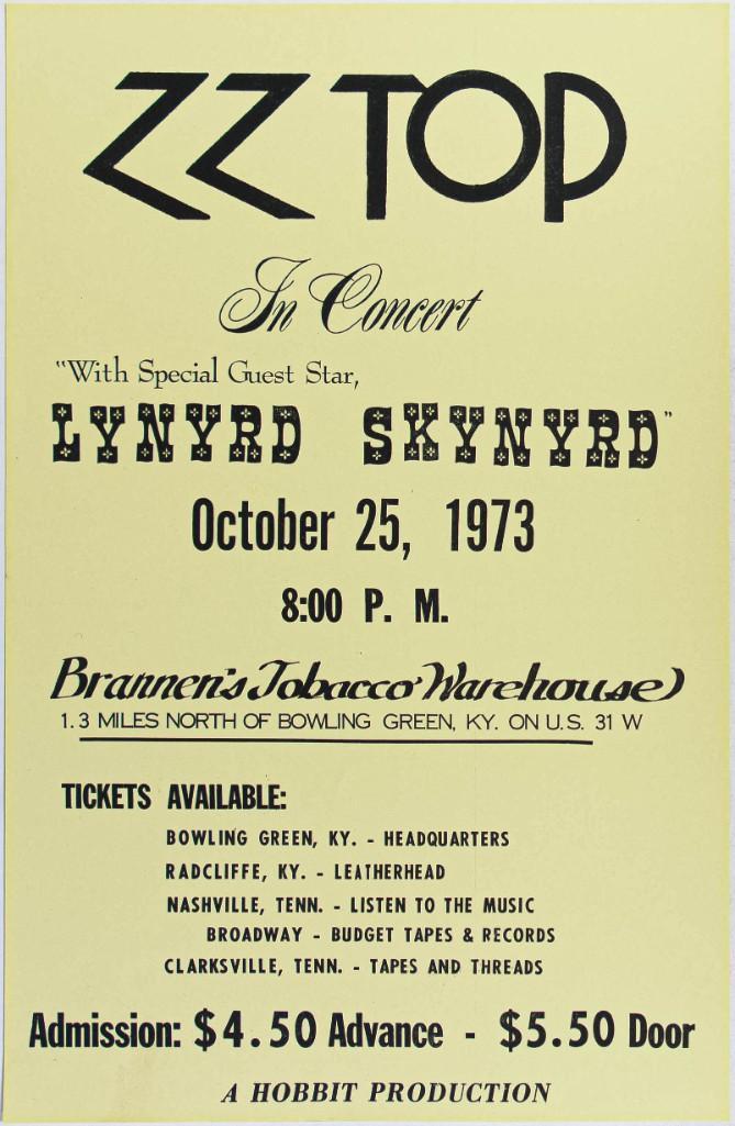 1973 ZZ Top Lynyrd Skynyrd Brannen's Tobacco Warehouse