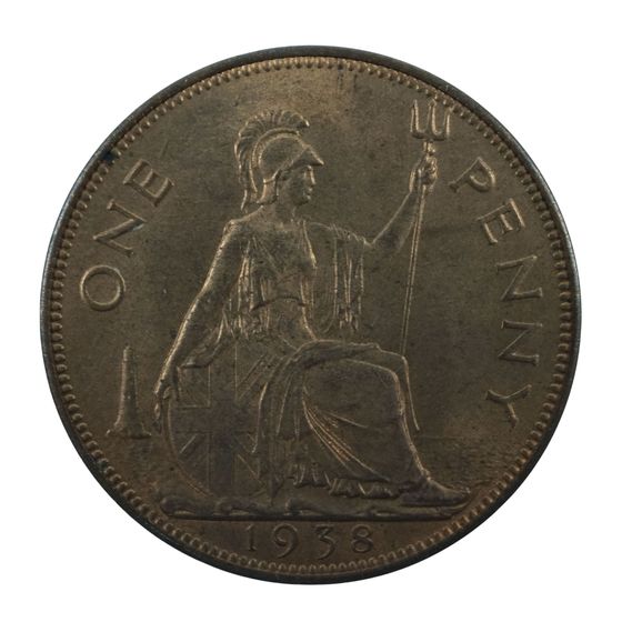 Great Britain George VI 1938 Penny, Choice uncirculated & mostly Red