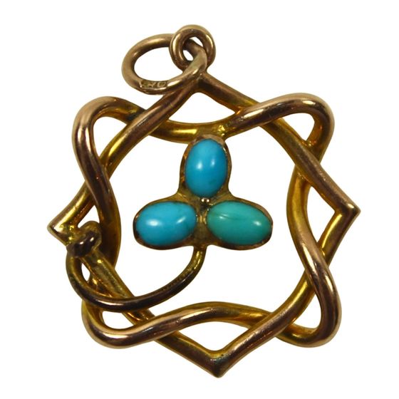 Pendant in 9ct Yellow Gold with central Turquoise beads
