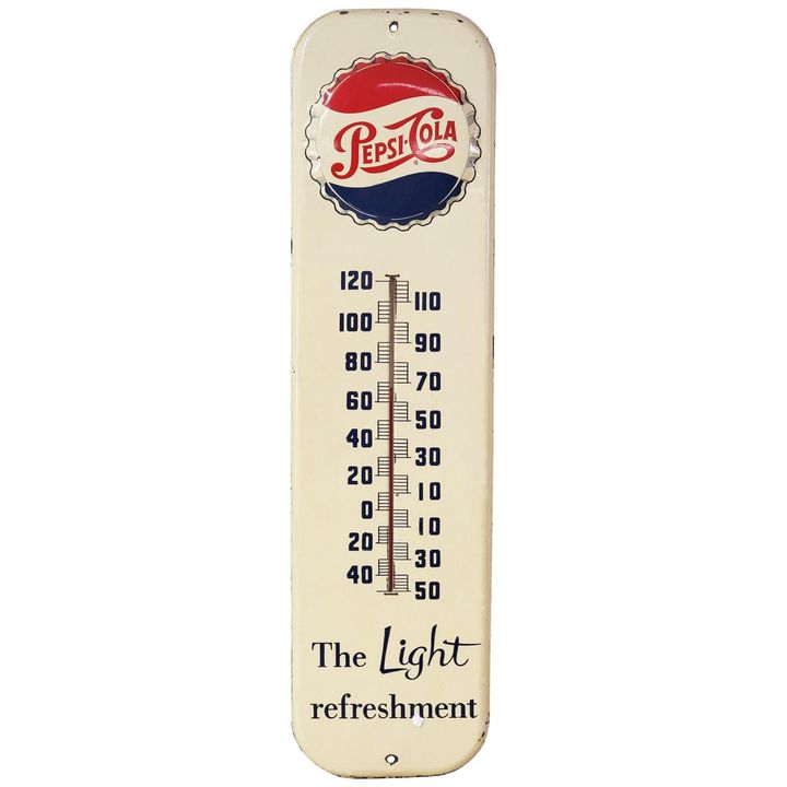 Pepsi-Cola "The Light Refreshment" Metal Thermometer (white) (TAC)