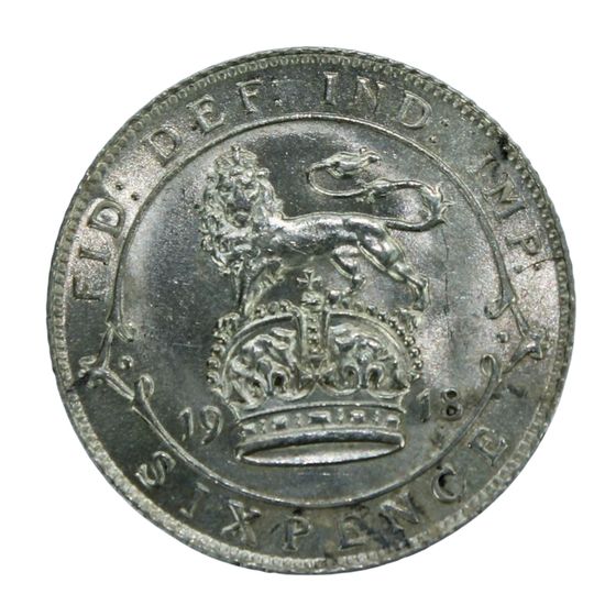 Great Britain George V 1918 Sixpence, near Gem