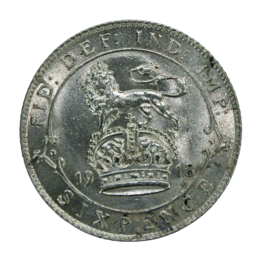 Great Britain George V 1918 Sixpence, near Gem