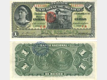 M296b – 1 Peso El Banco Nacional de México 1913. XF
