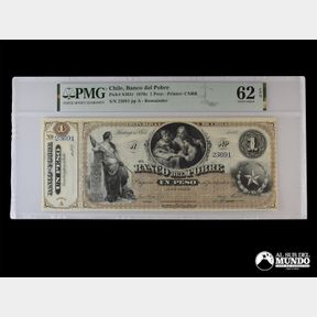 Chile, Banco del Pobre. 1 Peso. 1870. PMG UNC 62.