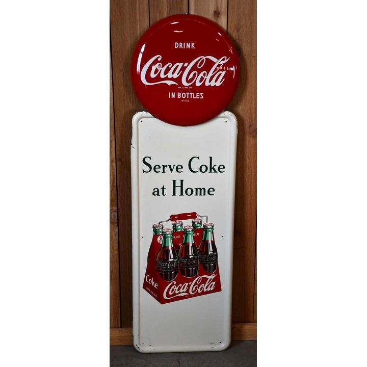 Drink Coca-Cola Button & Six Pack Pilaster Metal Sign (TAC)
