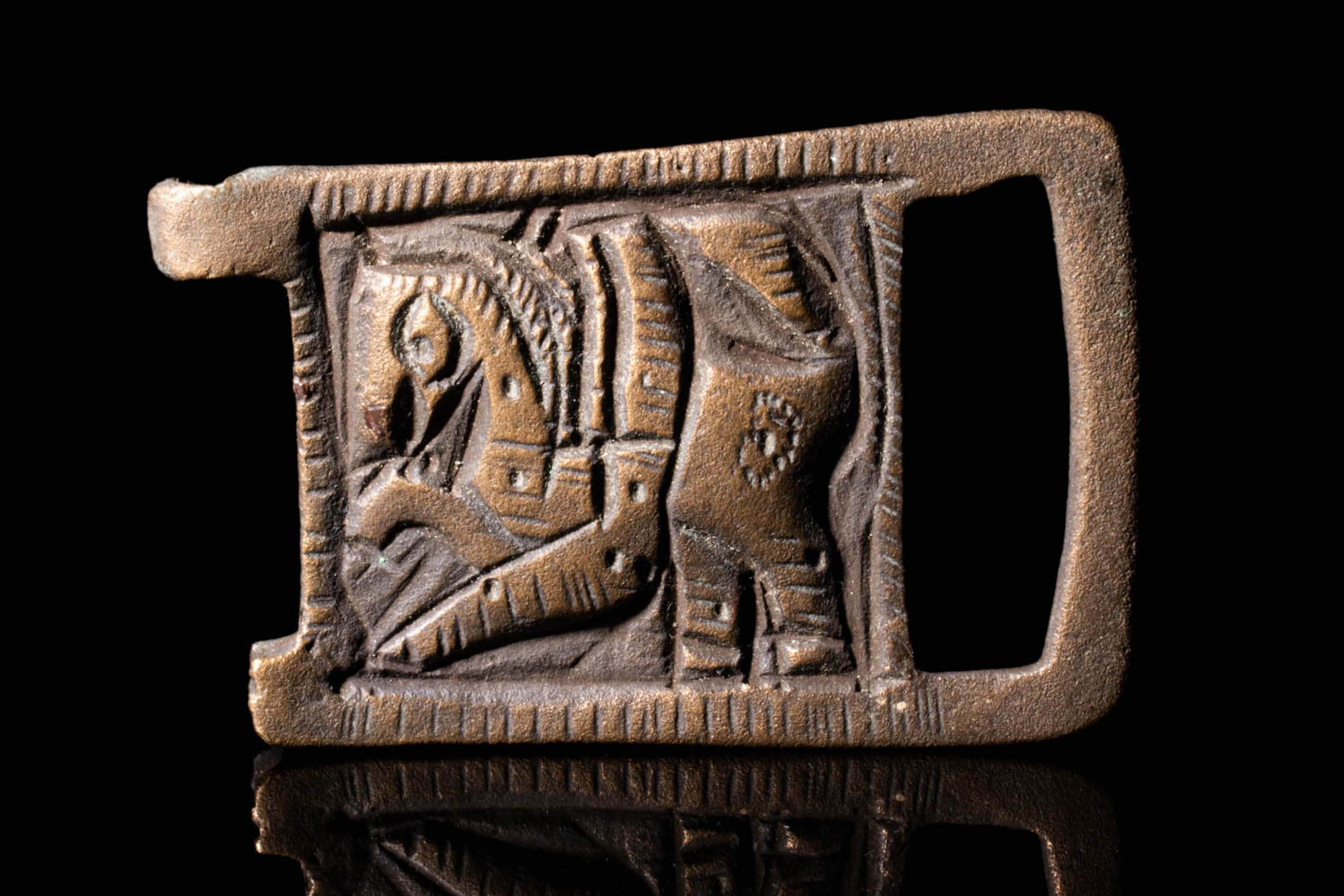 OSTROGOTHIC Style Bronze Eagle-Headed Belt Buckle popular Rectangular Plate Museum Reproduction 600-700 A.D. Aged With Green Patina