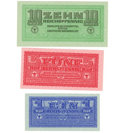 Germany Third Reich 'Auxiliary Payment' 1, 5 & 10 Reichspfennig ND (1942), Uncirc OPQ (3)