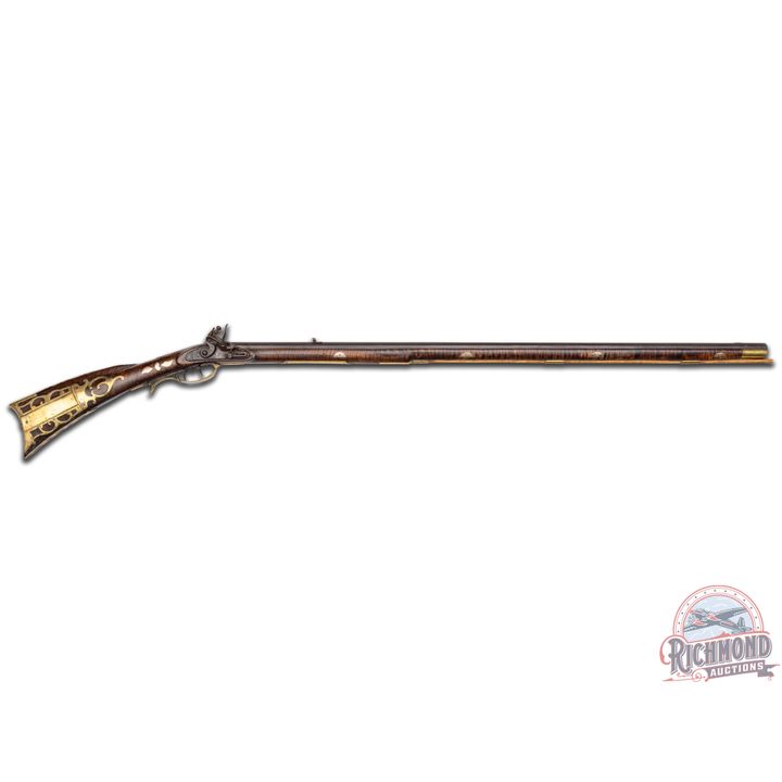 Antique 1830's Era C. Baum Full Length Flintlock Percussion Rifle Approximately .45 Caliber