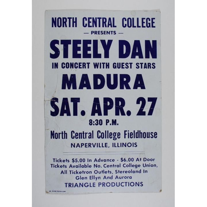 1974 Steely Dan Naperville Cardboard Globe Poster Fine 53
