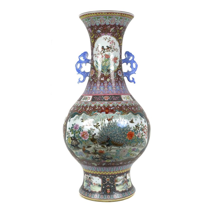 34" Chinese Famille Rose Porcelain Vase