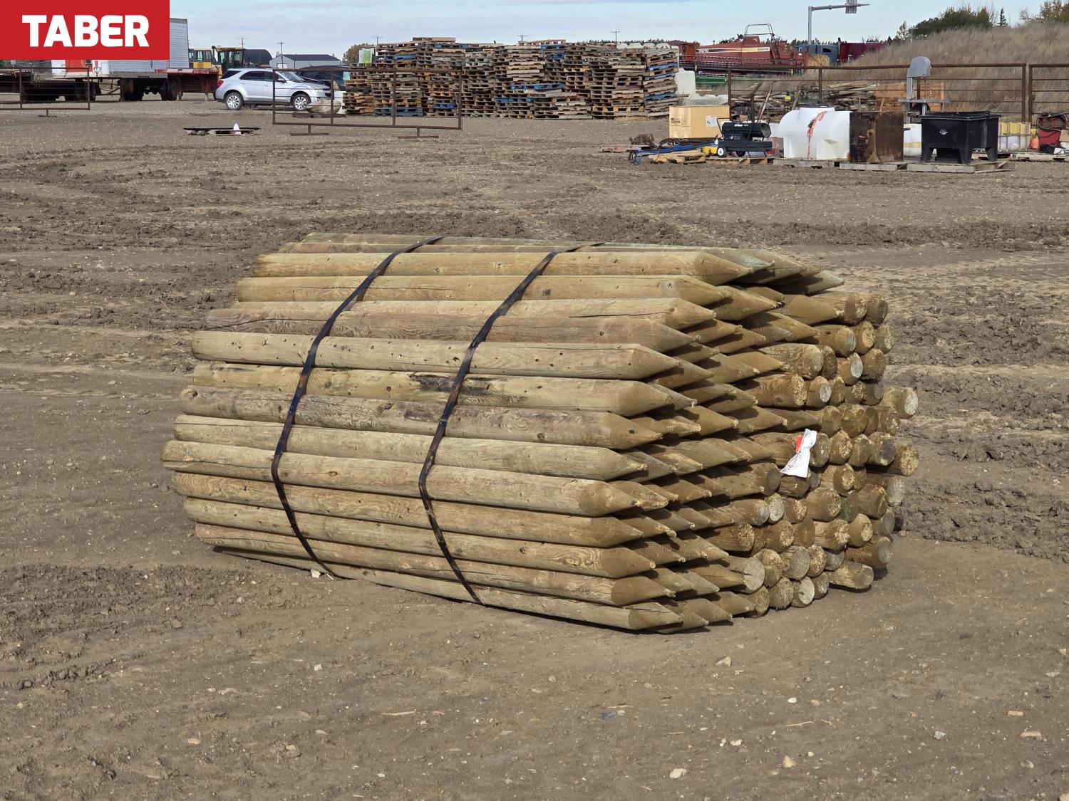 Qty of (115) 3-4 Inch X 7 Ft Treated Fence Posts (Unused) [25KI37994 ...