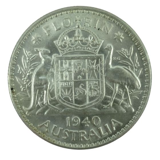 Australia 1940 Silver (925) Florin, Lustrous Uncirculated
