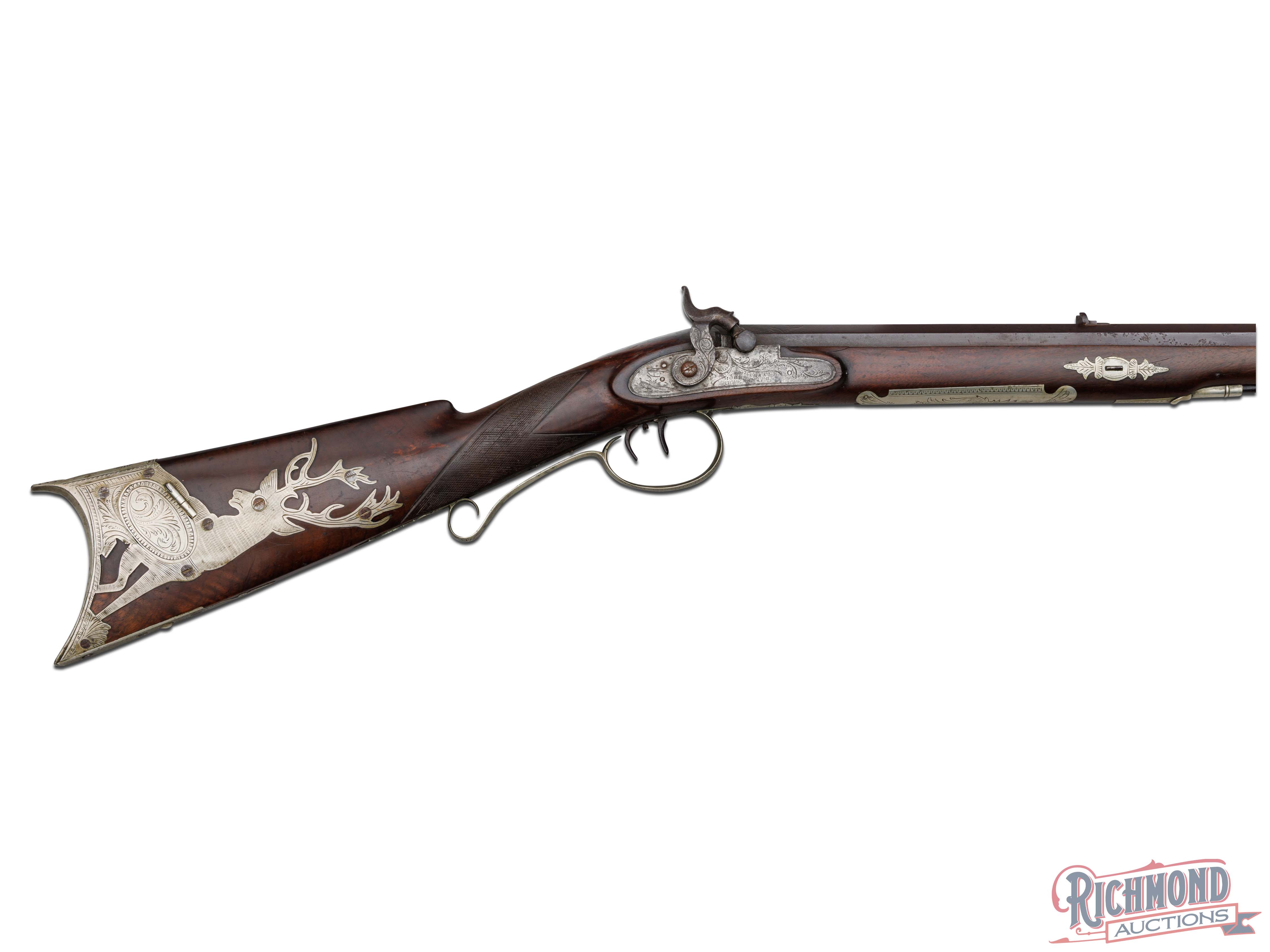 Silver Mounted New York Percussion Half Stock 50 Caliber Rifle Stamped ...