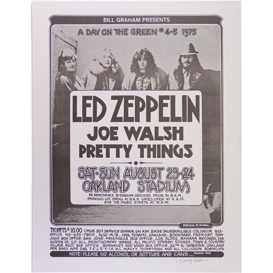 1975 Led Zeppelin Joe Walsh Oakland Stadium Poster Near Mint 87