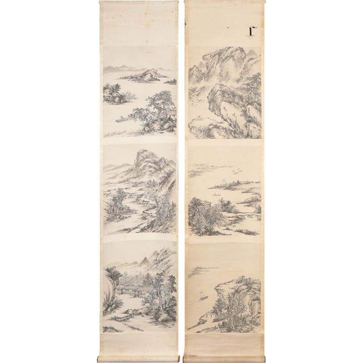 水墨山水冊頁六開 Unknown (Chinese), A set of six album leaf landscape paintings