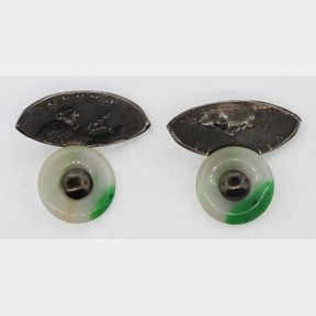 Chinese Jade and Silver Cufflinks of Unique Style