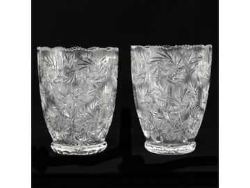 Large Cut Glass Vases, Pair, in Pinwheel Pattern