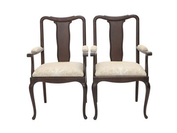 Vintage French Restoration Style Oak Arm Chairs, Pair