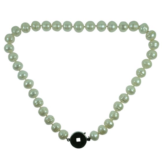 Freshwater Pearl Necklace with Sterling Silver (925) Replica Chinese Coin Clasp