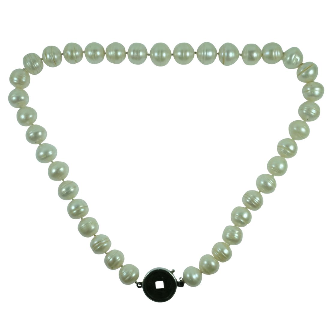 Freshwater Pearl Necklace with Sterling Silver (925) Replica Chinese Coin Clasp