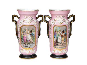 Vintage Old Paris Style Porcelain Vases, Pair