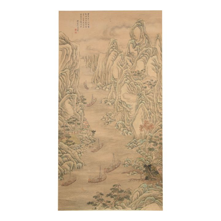 王翬款 山水人物立軸 Attributed to Wang Hui (Chinese), A landscape painting