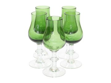 Five Vintage Green Glass Cordial Glasses