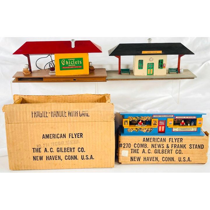 American Flyer Postwar S Gauge 274 Freight Station–270 News and Frank Stand–273 Suburban Railroad
