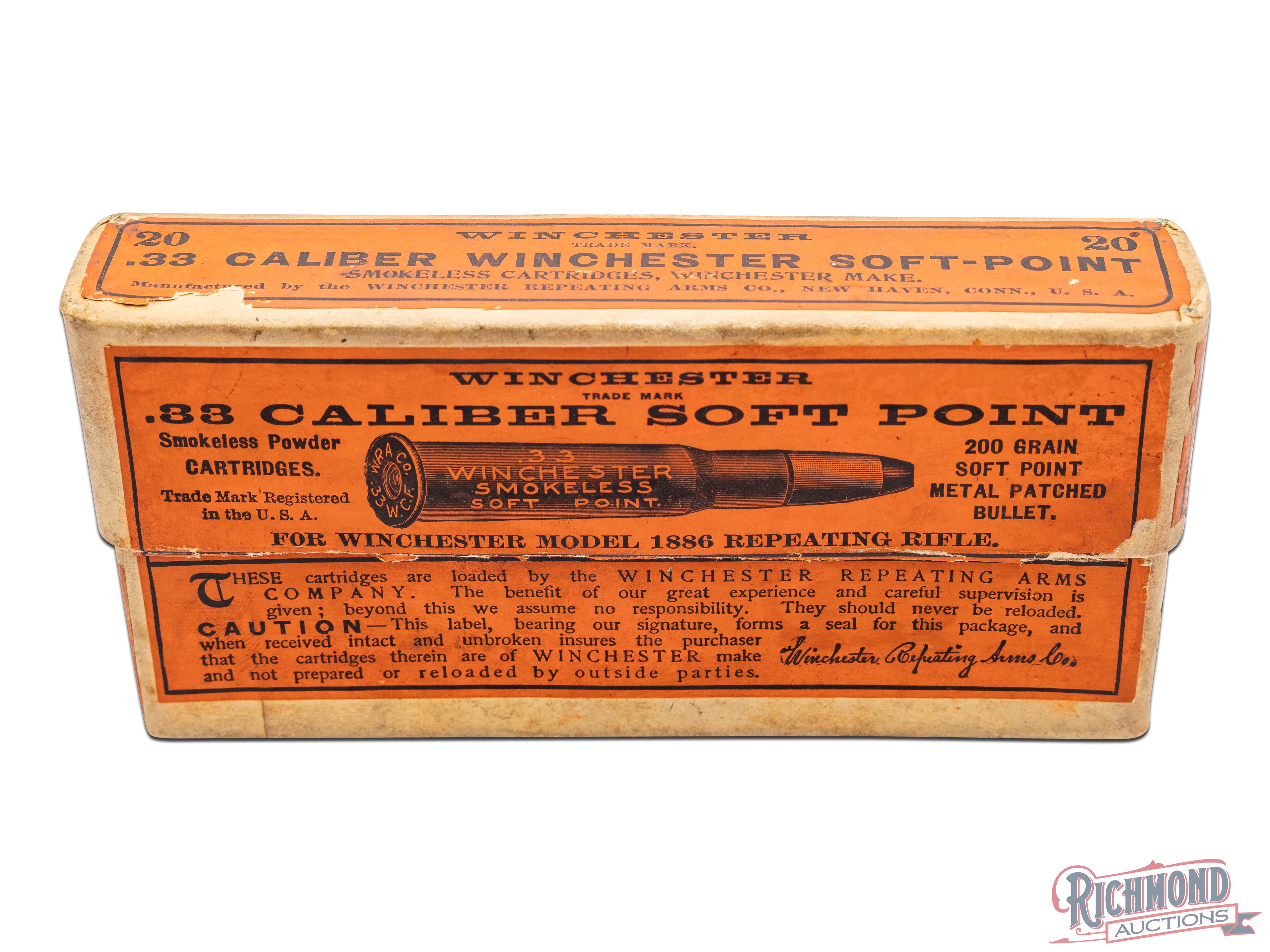 Full Winchester 20 Round Two Piece Box of .33 Caliber Winchester Soft ...