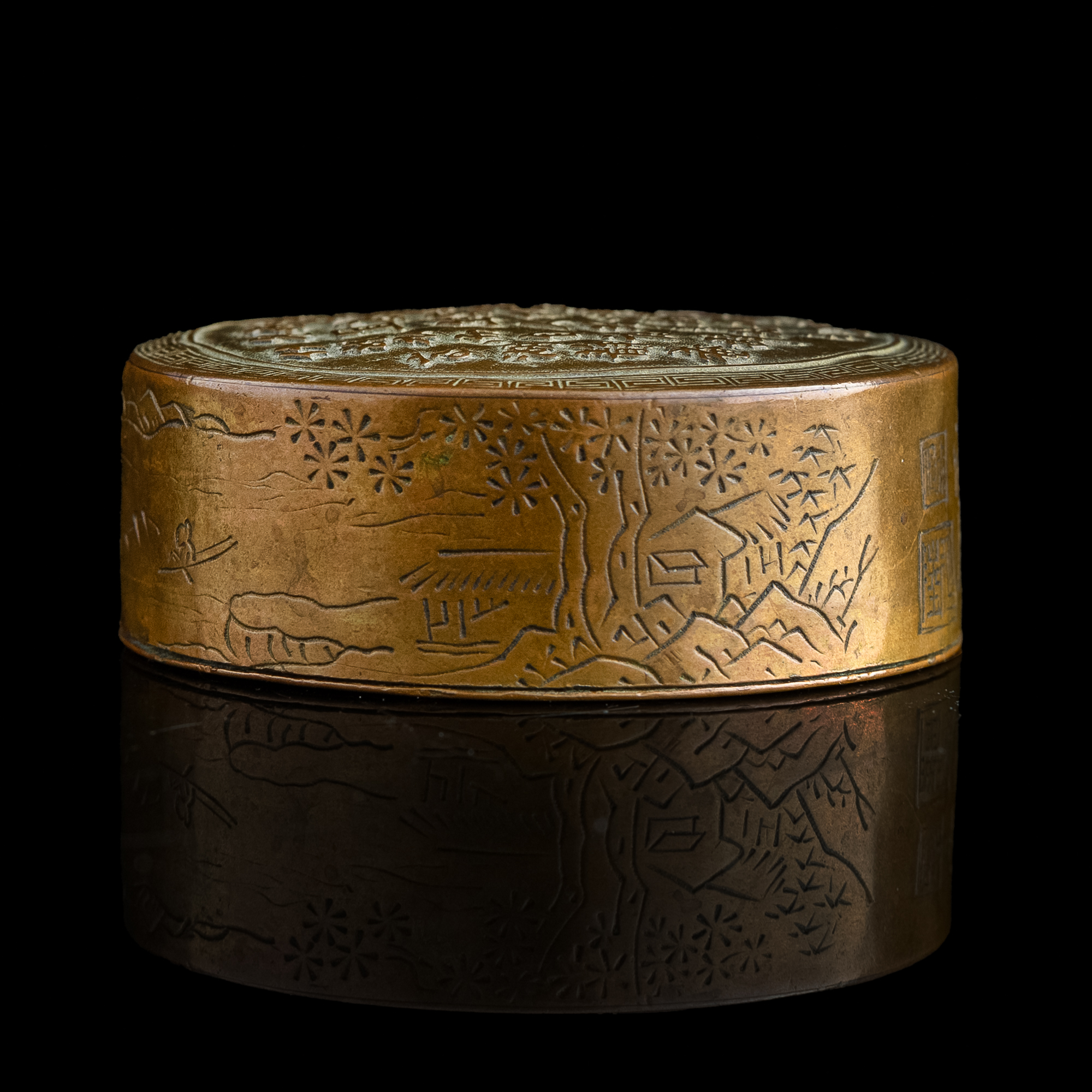 十九世紀銅詩文墨水匣A Chinese copper scholar's box with