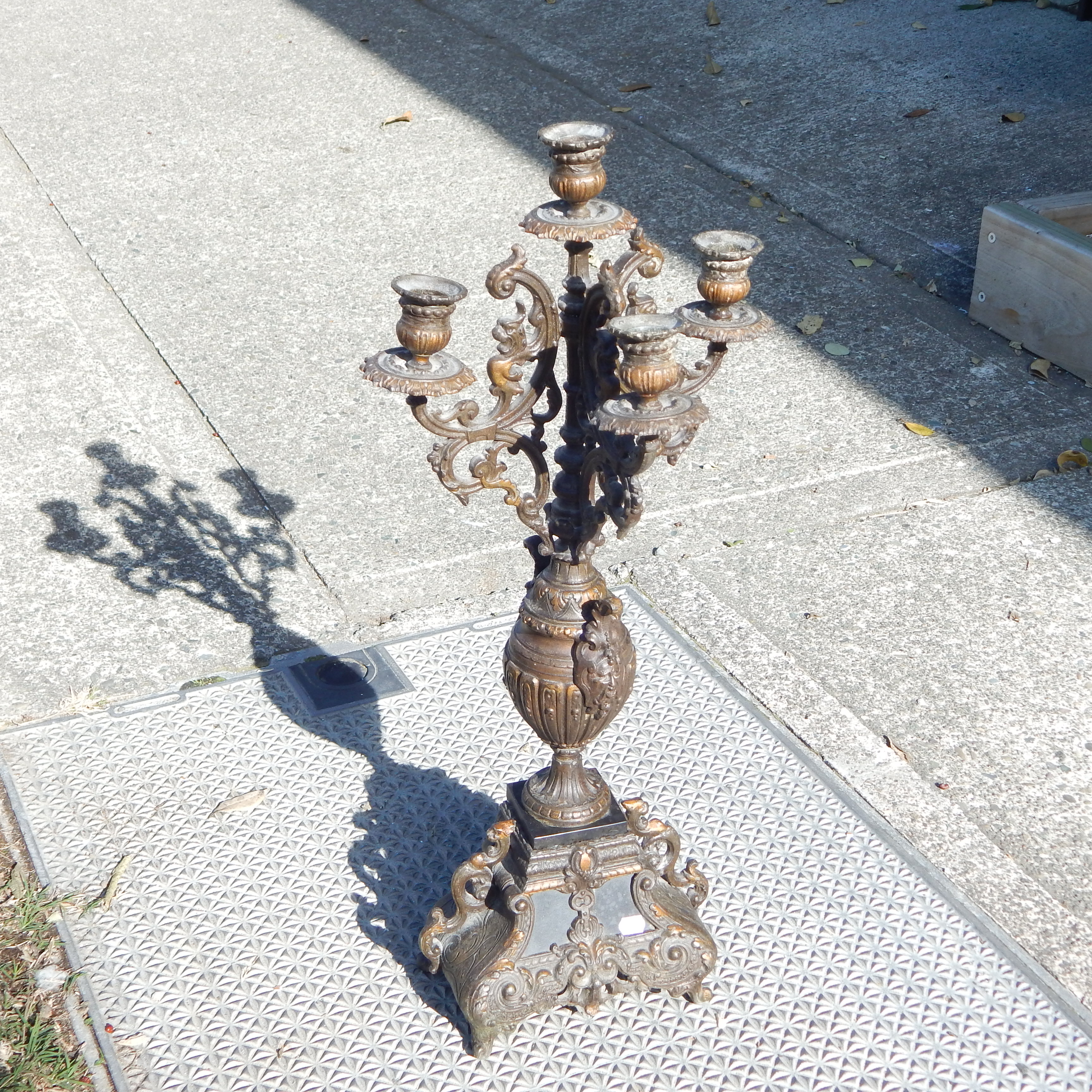 Ornate Vintage 3 Candle Spelter Candelabra af — sold at auction in New Zealand for $80