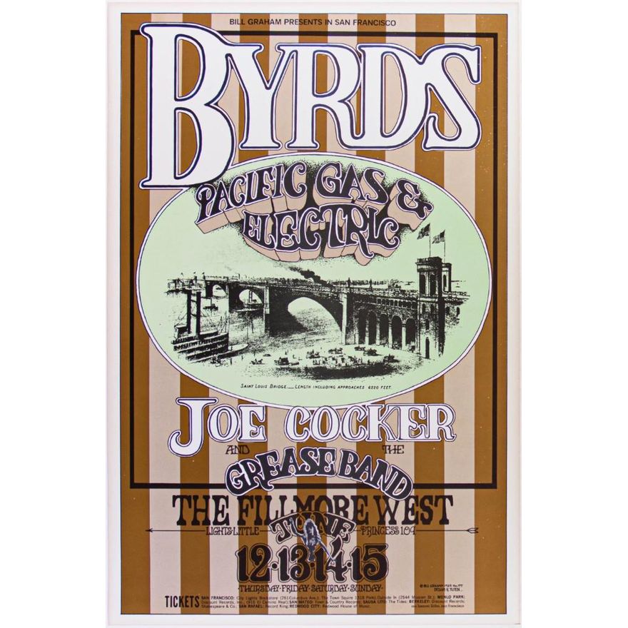 1969 BG-177 The Byrds Joe Cocker Fillmore West  Poster Mint 91