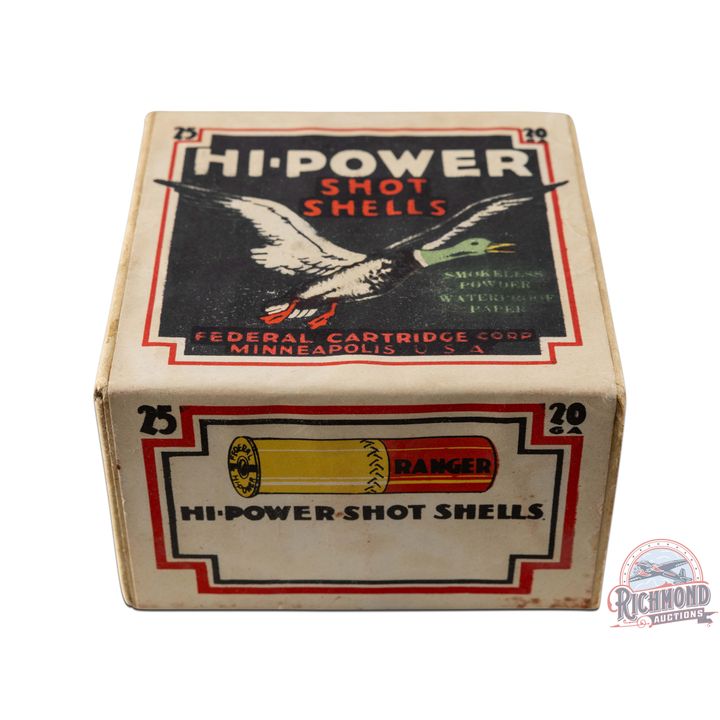NOS Label Federal Cartridge Hi-Power Shot Shells 20 GA On Two Piece Box