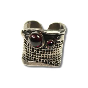 Designer Ring in Sterling (925) Silver with two Cabochon Garnets