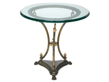 Brass, Glass and Metal Circular Side Table