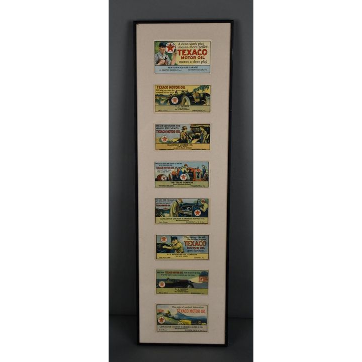 8-Texaco Motor Oil Ink Blotters Framed