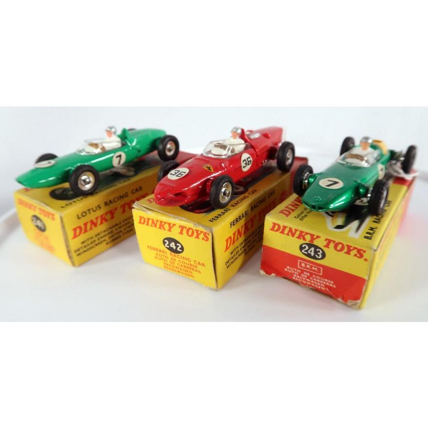 Dinky Toys 243 BRM Racing Car/242 Ferrari Racing Car/241 Lotus Racing ...